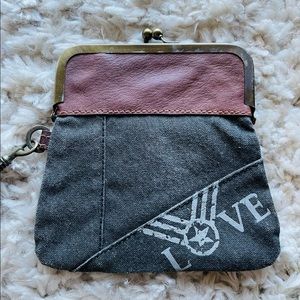 Mona B Vintage Recycled Canvas Wristlet Crossbody w/chain strap.